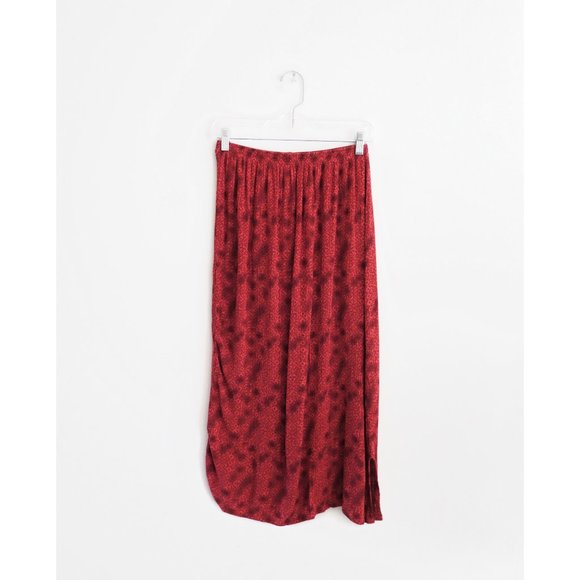 Vintage Dresses & Skirts - Vintage 90s Red Gauzy Straight Midi Skirt sz M
